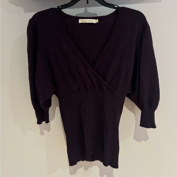 Purple V-Neck Melanie Lyne Top with 3/4 Bubble Sleeves - Picture 1 of 3